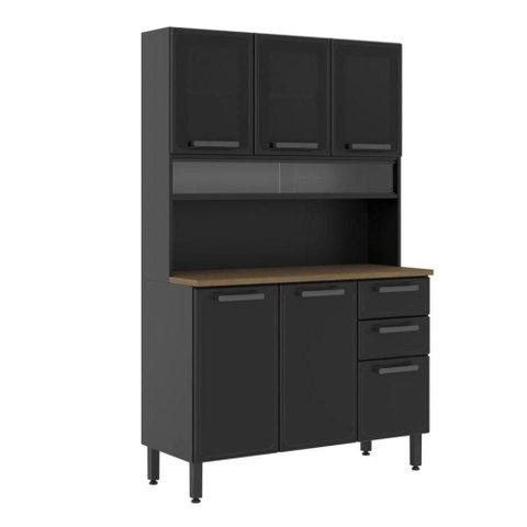 Cozinha Compacta Bertolini Estilo 6 Portas 2 Gavetas em Aço Grafite