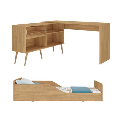 Kit Cama Infantil Montessoriana com Escrivaninha e Colchão Incluso Lume Multimóveis MP4824