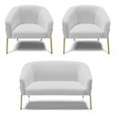 Ver imagem 1 de Sofá Namoradeira e 2 Poltronas Pé de Ferro Dourado Stella Linho D03 - D'Rossi A05 Cinza