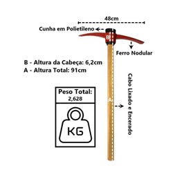 Picareta Pá e Ponta Cabo Madeira Encerado Cunha Polietileno - 2
