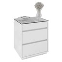 Ver imagem 1 de Mesa de Cabeceira Tampo de Vidro 50cm 3 Gavetas Belize C14 Branco - Mpozenato
