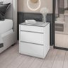 Mesa de Cabeceira Tampo de Vidro 50cm 3 Gavetas Belize C14 Branco - Mpozenato - 2