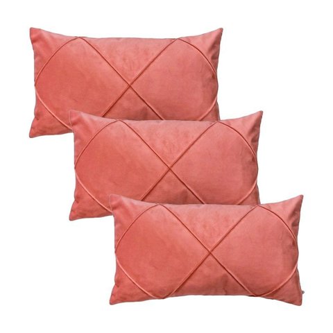Kit 3 Capas para Almofada em Veludo Drapeada Retangular 60x40 Cor:rosa Coral