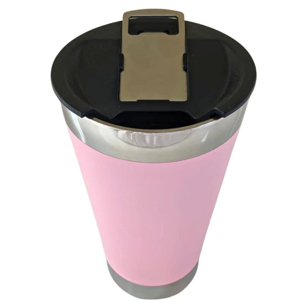 Copo Térmico com Abridor em Inox Parede Dupla 500ml Rosa - 2