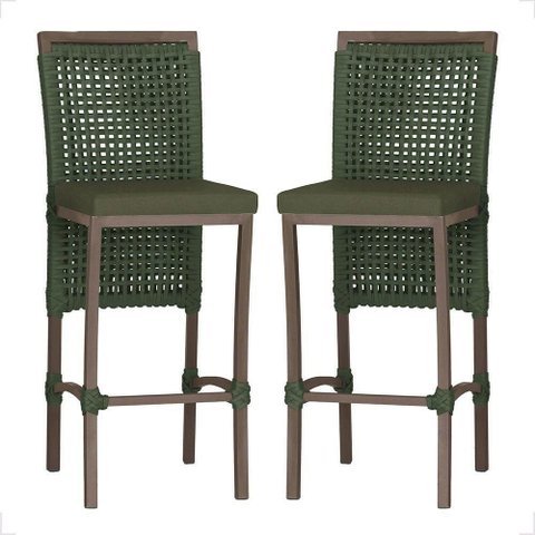 2 Banqueta em Alumínio Roma Marrom Corda Náutica Tecido 13 Verde