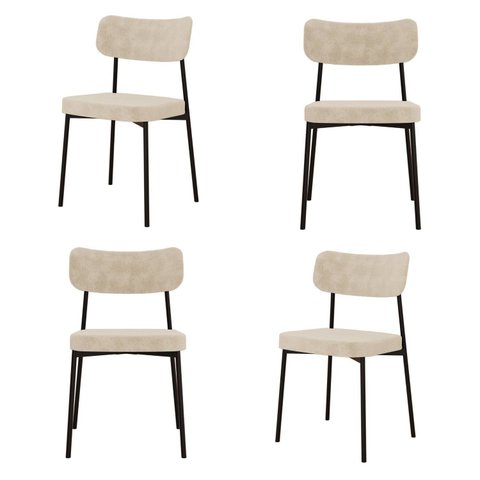 Kit com 4 Cadeiras para Sala de Jantar Mona Yescasa Bege/Boucle Vanilla