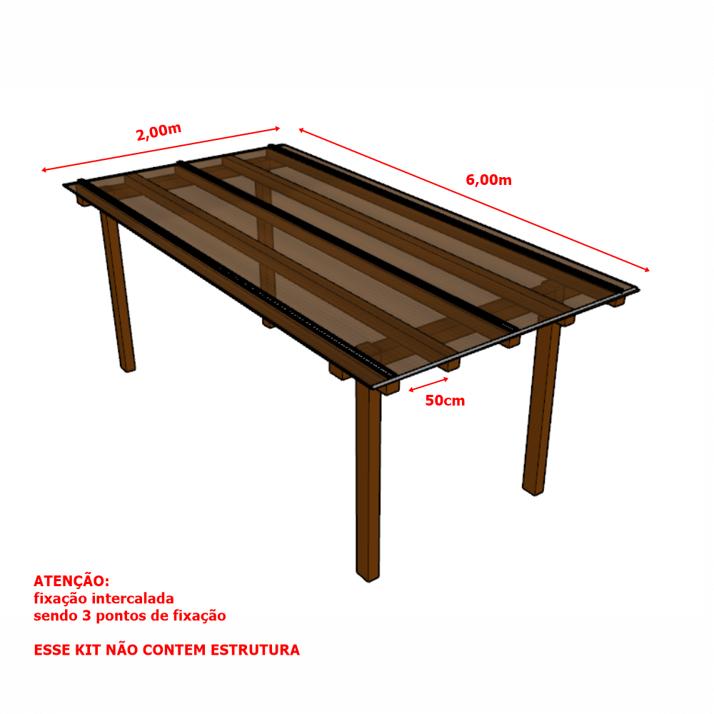 Ver imagem 2 de Cobertura Policarbonato Alveolar 2,00m x 6,00m - Bronze 4mm