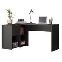 Ver imagem 5 de Mesa de Escritório Escrivaninha com Tampo Giratório para Computador Home Office 2 Gavetas Preta