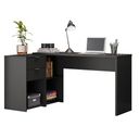 Ver imagem 1 de Mesa de Escritório Escrivaninha com Tampo Giratório para Computador Home Office 2 Gavetas Preta