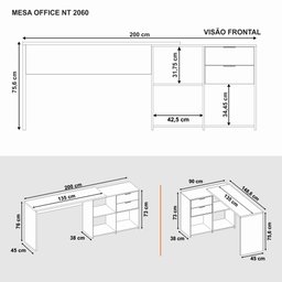Mesa de Escritório Escrivaninha com Tampo Giratório para Computador Home Office 2 Gavetas Preta - 5