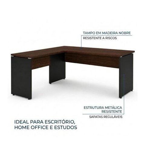 Mesa em "L" (Mesa 1,50m + Mesa Auxiliar) - s/ Gavetas - Workstart - Marsala / Preto - 23476