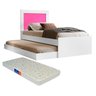 Bicama Solteiro Com Cama Auxiliar Bibox com Colchão Luara Branco/Rosa - 1