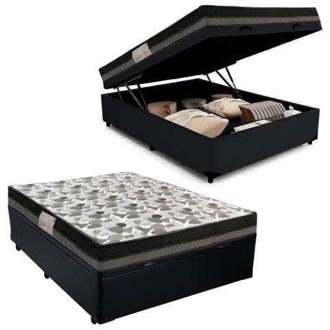 Cama Baú Casal Sintético + Colchão Casal Ortobom Iso Dupla Face 60X138X188 Preto