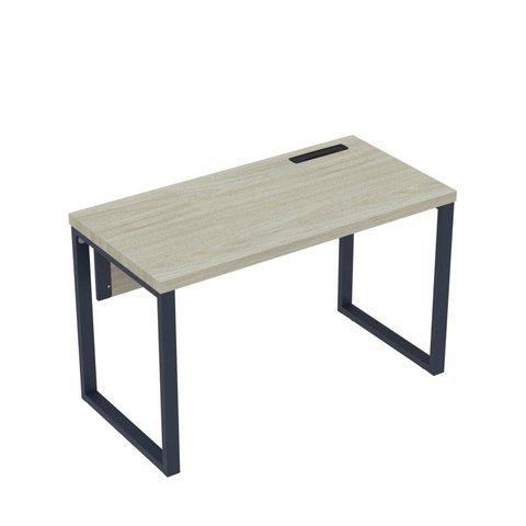 Estação de Trabalho Mesa Plataforma Escritório Tubular para 1 Pessoa com Caixa de Tomada PE40TUB Marrom/Azul