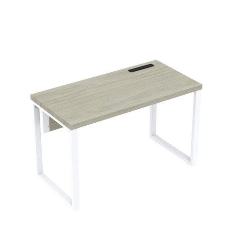 Estação de Trabalho Mesa Plataforma Escritório Tubular para 1 Pessoa com Caixa de Tomada PE40TUB Marrom/Branco