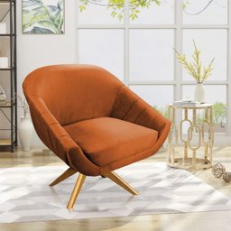 Poltrona Giratória Giovana Veludo Ferrugem Base Maderia Ma30 - D'rossi - 2