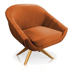 Poltrona Giratória Giovana Veludo Ferrugem Base Maderia Ma30 - D'rossi - 3