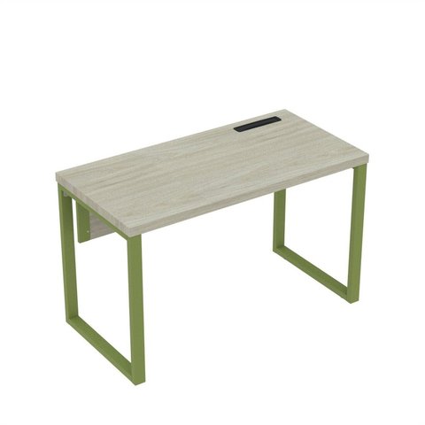 Estação de Trabalho Mesa Plataforma Escritório Tubular para 1 Pessoa com Caixa de Tomada PE40TUB Marrom/Verde