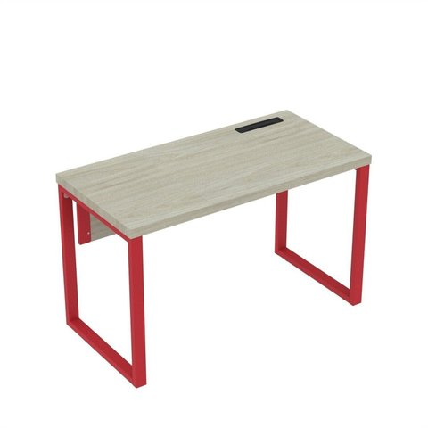 Estação de Trabalho Mesa Plataforma Escritório Tubular para 1 Pessoa com Caixa de Tomada PE40TUB Marrom/Vermelho