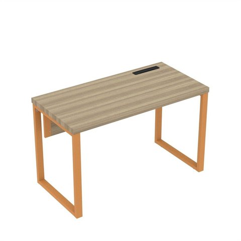 Estação de Trabalho Mesa Plataforma Escritório Tubular para 1 Pessoa com Caixa de Tomada PE40TUB Marrom/Noce Marromle/Laranja