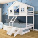 Ver imagem 1 de Treliche Casal/ Solteiro Casinha Dos Sonhos Kit Escada/ Escorregador Madeira Maciça Branco