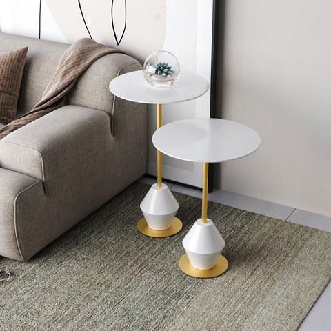 Conjunto Mesa Lateral de Canto Asti 65x40x40cm Branco 100% MDF