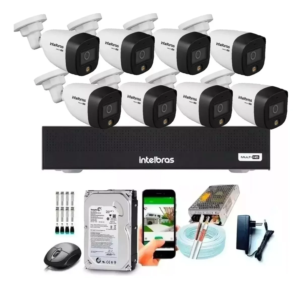 Kit 8 Câmeras Intelbras 1220b Full Color Dvr Intlebras 1008-c Hd 500 Gb - 1