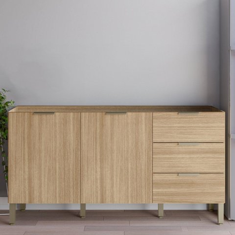 Balcão para Pia 160cm sem Tampo 2 Portas 3 Gavetas Glam Freijó/Freijó