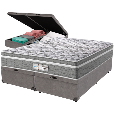 Cama Box Baú Cinza e Colchão Evolution Molas Ensacadas Queen Probel