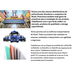 Chapa Policarbonato Alveolar 1,05x6,00 4milimetros várias cores:Azul - 3