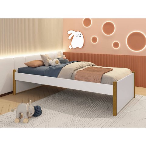 Cama Evolutiva 2 em 1 Ravi com Pés em Madeira - Branco Fosco Abra Cadabra