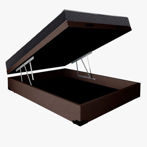 Cama Base Box Baú Casal Reforçado Suede Marrom + Colchão Casal Reforçado D33 14x138x188