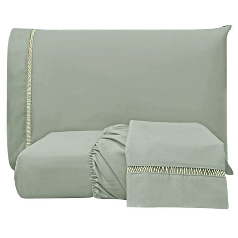 Jogo Cama Lençol Bold Queen Percal 400 Fios Acetinado C/ Ponto Palito 3 Peças - Cinza