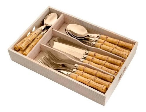 Faqueiro 24 Pcs Bambu Aço Inox Dourado Bon Gourmet - 2