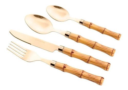 Faqueiro 24 Pcs Bambu Aço Inox Dourado Bon Gourmet - 1