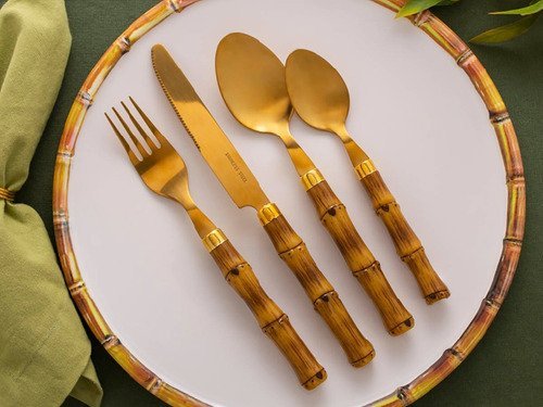 Faqueiro 24 Pcs Bambu Aço Inox Dourado Bon Gourmet - 3
