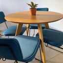Ver imagem 5 de Conjunto Duas Cadeira de Jantar Minimalista Roma Tecido Linho Azul Marinho Base Aço Azul - Ooca Móve