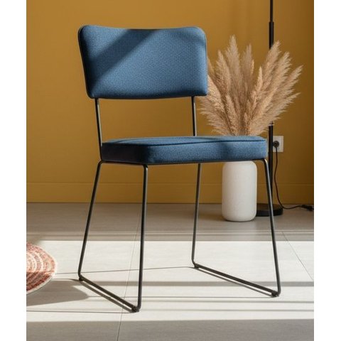 Conjunto Duas Cadeira de Jantar Minimalista Roma Tecido Linho Azul Marinho Base Aço Azul - Ooca Móve