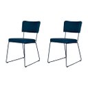 Ver imagem 2 de Conjunto Duas Cadeira de Jantar Minimalista Roma Tecido Linho Azul Marinho Base Aço Azul - Ooca Móve