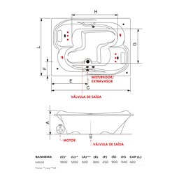 Banheira de Hidromassagem Mondialle Modelo Lecce Elegance 180cm X 120cm X 50cm em Acrilico - 3