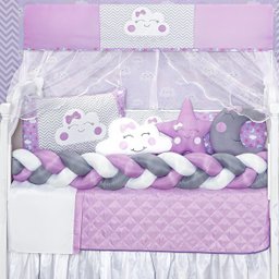 Kit Berço Trança Céu Lua Nuvem Estrela Lilas Menina 13 Peças - 2