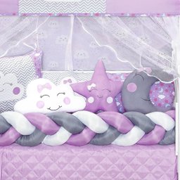 Kit Berço Trança Céu Lua Nuvem Estrela Lilas Menina 13 Peças - 3