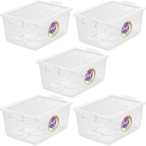 Kit 5 Caixa Organizadora Plástica 4lt Trava Tampa Empilhável