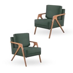 Kit 2 Poltronas Decorativa Mona Braço de Madeira:veludo Verde - 1