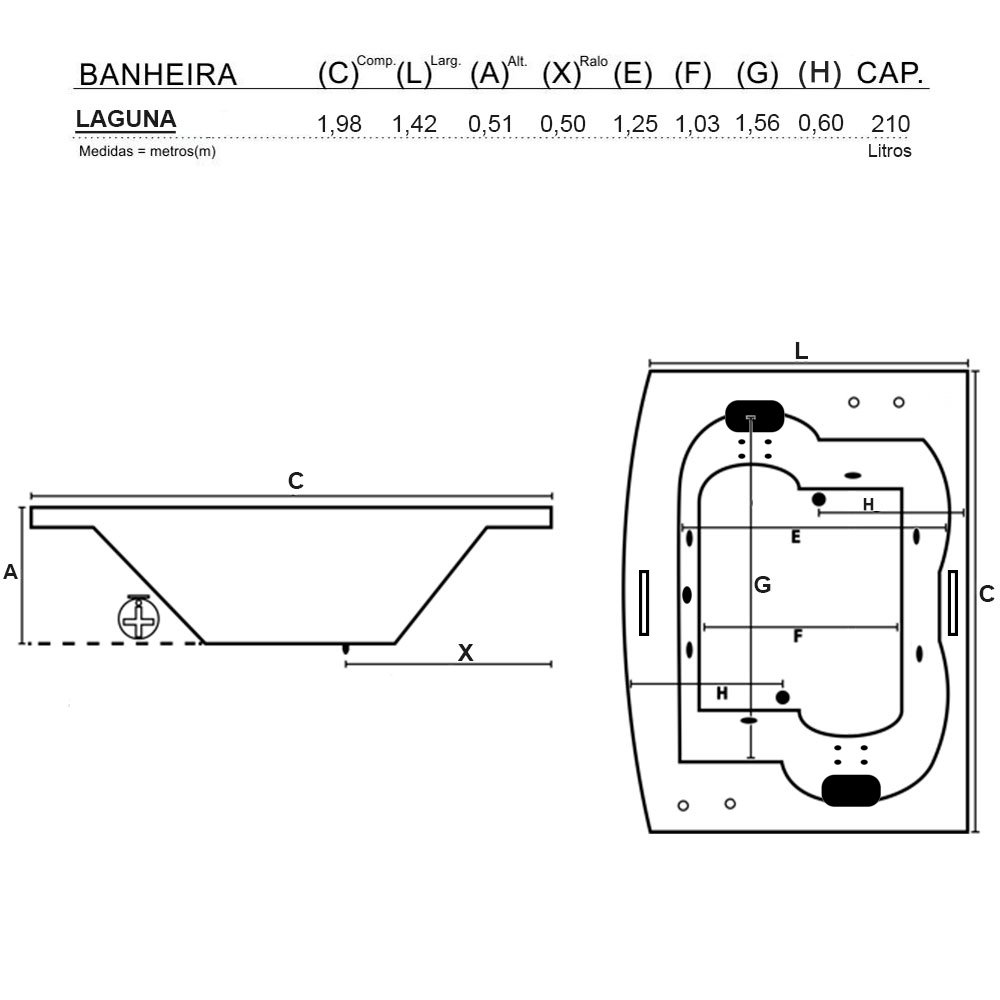 Banheira Dupla Laguna com Hidro em Acrílico - 3