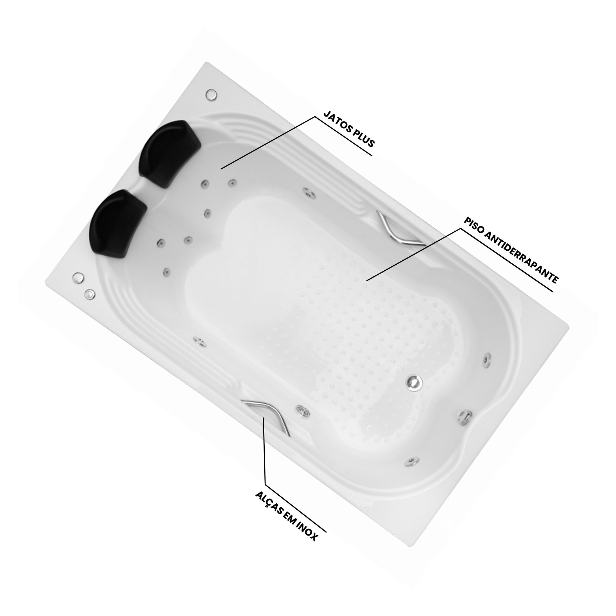 Banheira  Casal de  Hidromassagem Ascoli  Elegance 170cmx120cmx43cm em Gel Coat- 220V Mondialle - 4