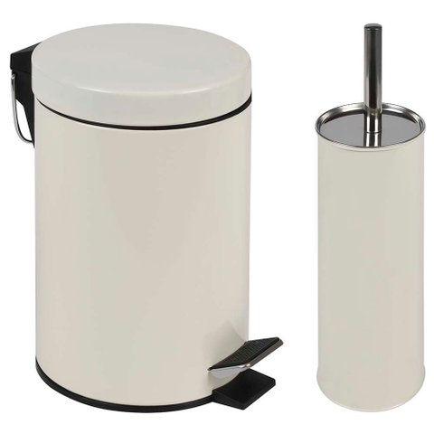 Conjunto Ágata Lixeira 3 Litros e Escova para Higienização de Vaso Sanitário Beg