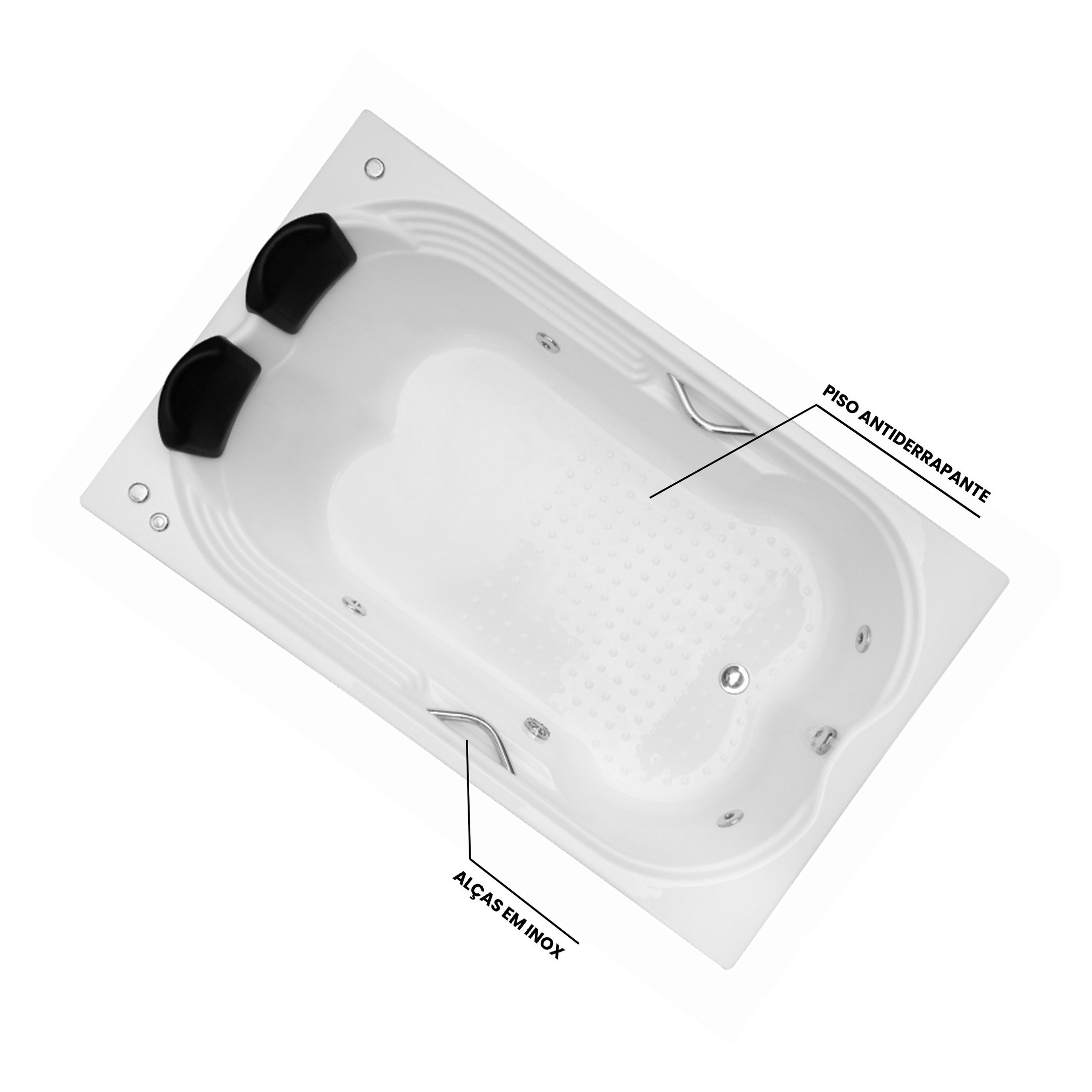 Banheira  Casal de  Hidromassagem  Ascoli  Essencial 170cmx120cmx43cm em Gel Coat- 220V Mondialle - 4