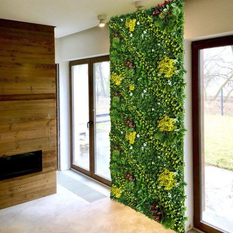 Parede de Plantas Artificiais 4m² Decorativas para Área Externa com Folhagens Verdes Volumosas