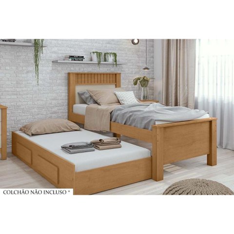 Bicama Solteiro Athenas 2 Gavetas c/Auxiliar Amendoa/Off White - Lopas